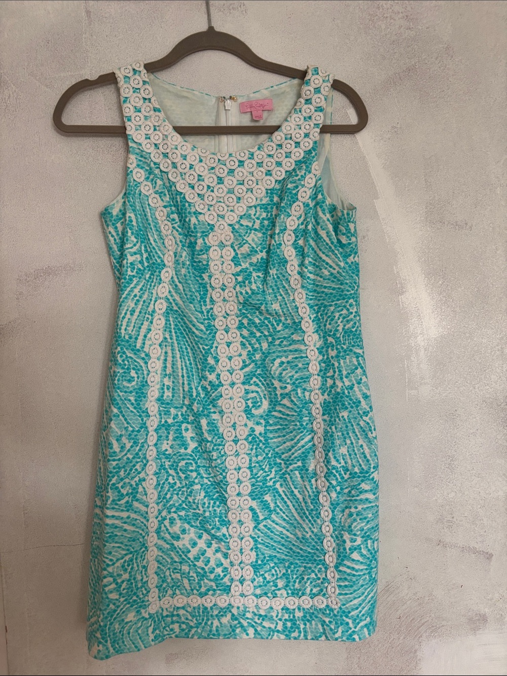 Lilly Pulitzer Aqua and White Lace-Trim Shift Dress